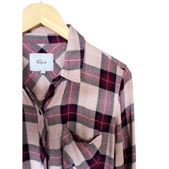 RAILS Plaid Flannel Button Down Red Cream Burgundy Cotton Long Sleeves Small EUC - Picture 3 of 8